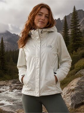 The North Face White HyVent 2.5L Hooded Rain Jacket Size XL